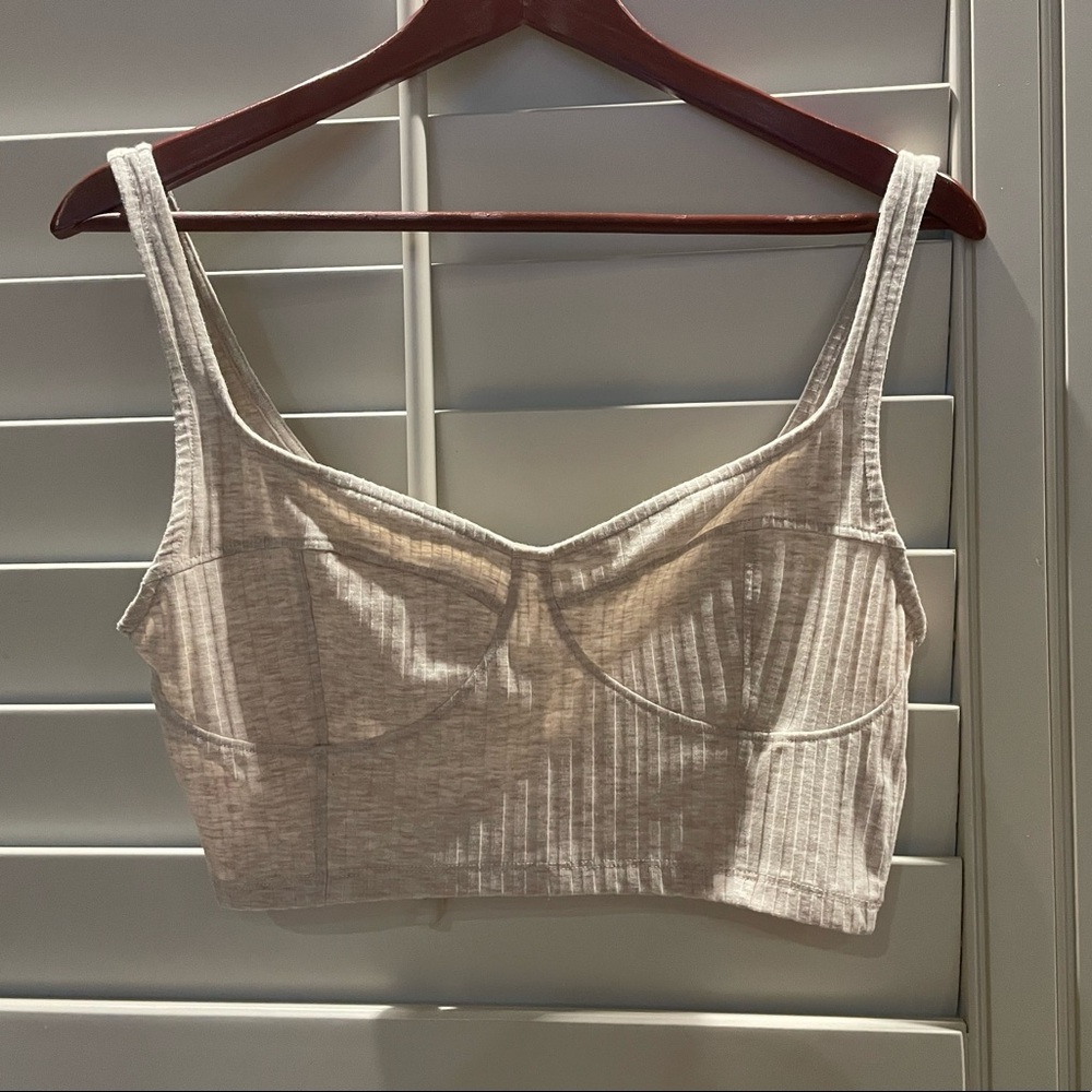 Cream-Colored Ribbed Cropped Tank Top